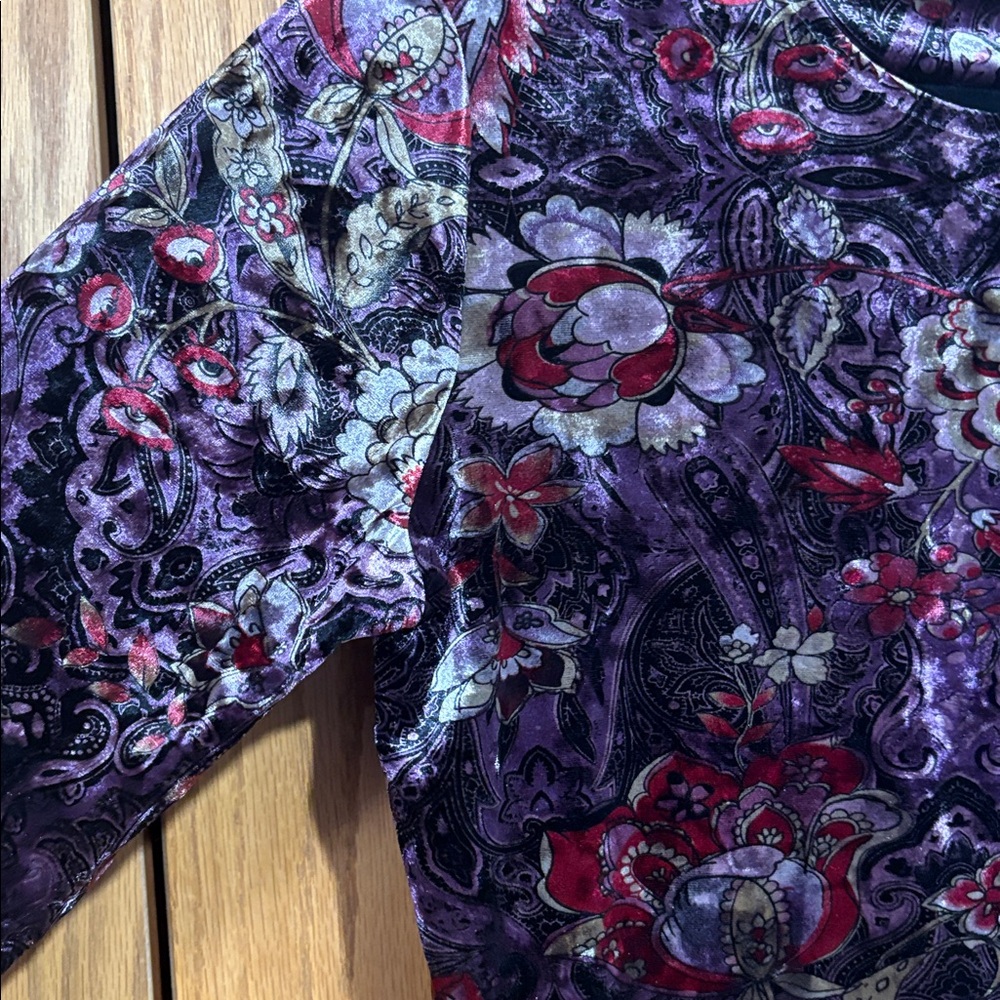 Notations Y2K whimsigoth vintage paisley floral velvet top 3/4 sleeve whimsy - Picture 2 of 5